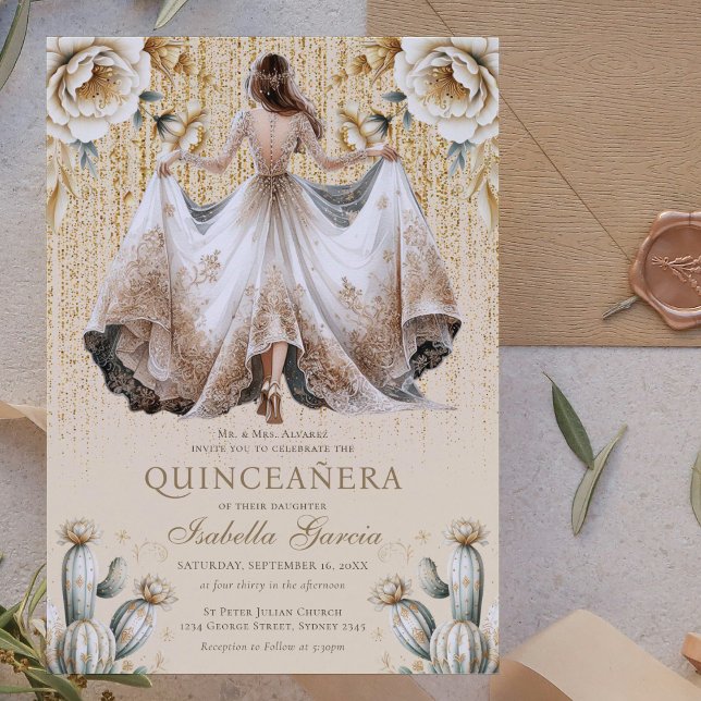 Invitación Luxury Ivory Gold Quinceañera (Subido por el creador)