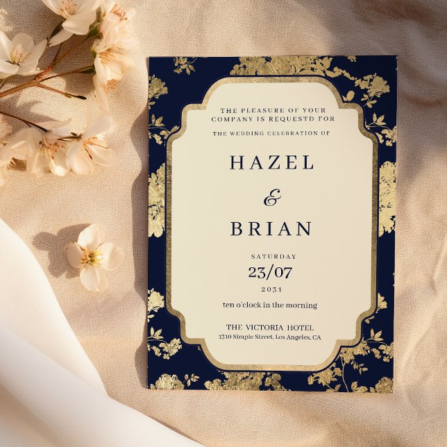 Invitación Luxury ivory navy blue gold floral Wedding  (Luxury ivory navy blue gold floral Wedding )