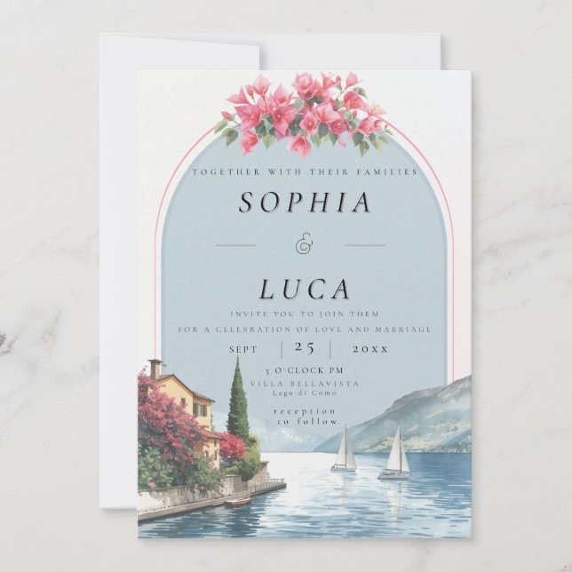 Invitación Luxury Lake Como Destination Wedding with QR Code  (Anverso)