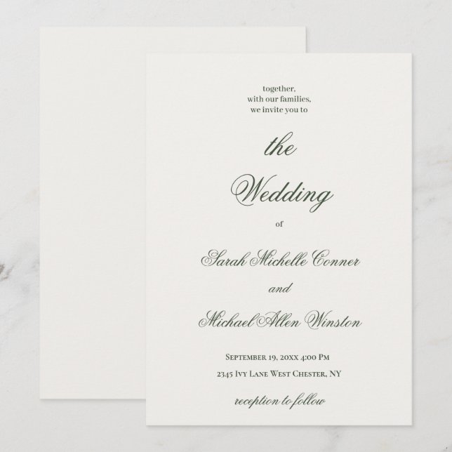 Invitación Luxury Minimal Dark Green Wedding Invitation (Anverso / Reverso)