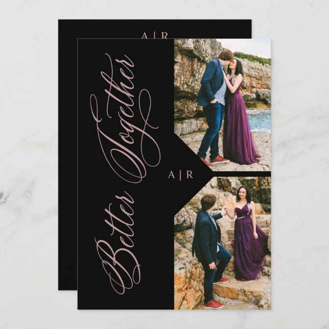 Invitación Luxury Modern 2 Photos Collage Rose Gold Whimsical (Anverso / Reverso)