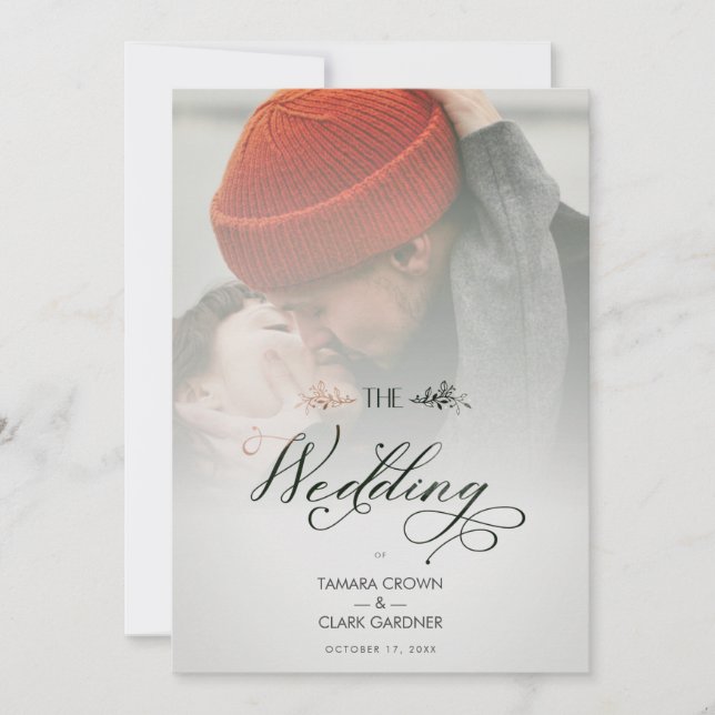 Invitación Luxury Modern Transparency Wedding Photo Script (Anverso)