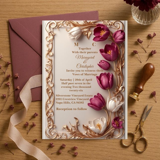 Invitación Luxury Mulberry Tulip Gold Baroque Opulent Wedding (Luxury Mulberry Tulip Gold Baroque Opulent Wedding Invitation)