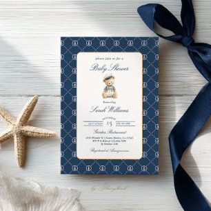 Invitación Luxury Nautical Teddy Bear Baby Shower Boy