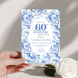 Invitación Luxury Navy Blue Roses Toile 60th Birthday Invite