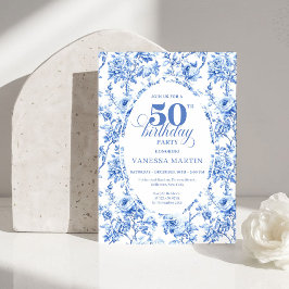 Invitación Luxury Navy Blue Toile Roses 50th Birthday Invite
