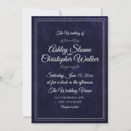 Invitación Luxury Navy Blue Velvet White Monogram QR code