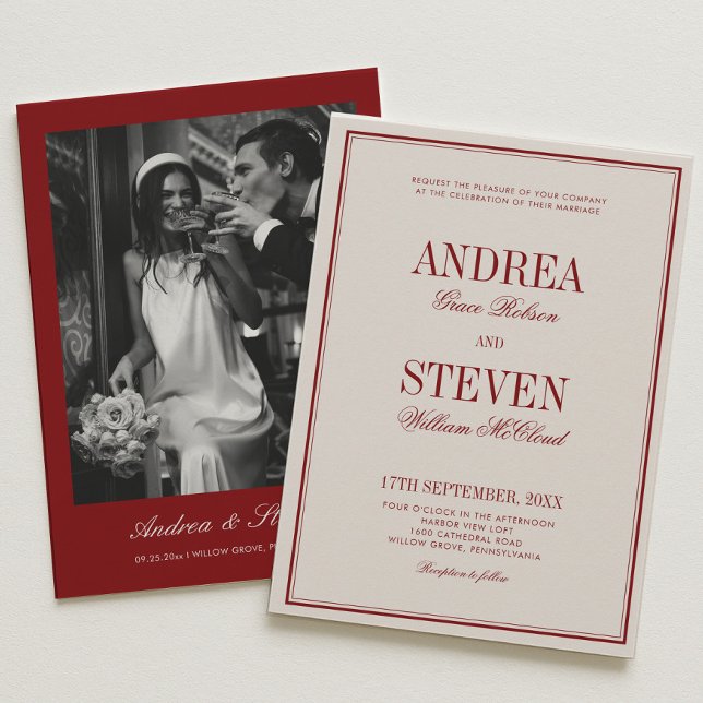 Invitación Luxury Old Money Burgundy  and Cream Wedding  (Subido por el creador)