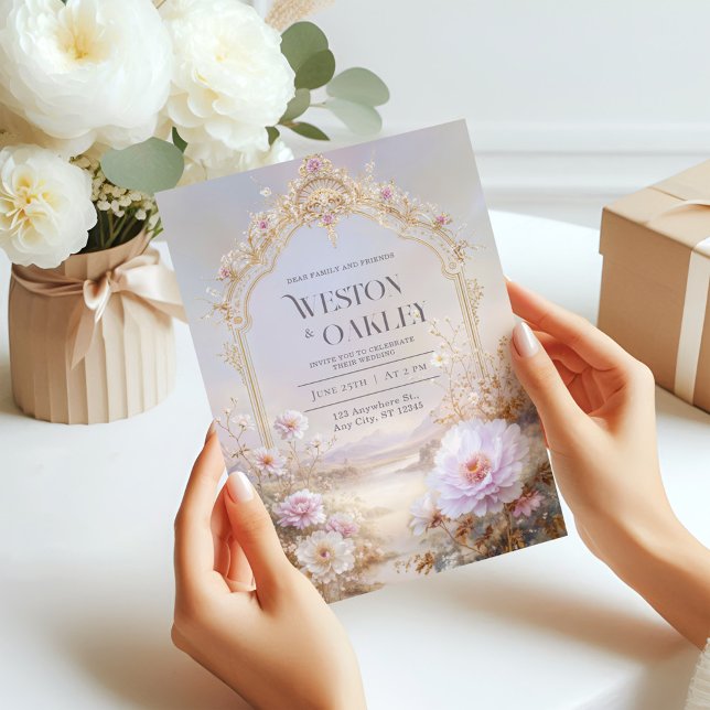 Invitación Luxury Ornate Gold Arch Pink Peony Floral Wedding (Subido por el creador)