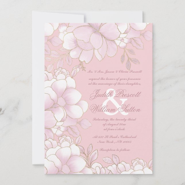 Invitación Luxury pastel pink gold elegant floral wedding (Anverso)