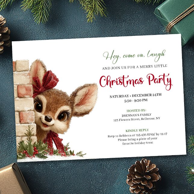Invitación Luxury Peeking Reindeer Cute Cartoon Watercolor  (Luxury Peeking Reindeer Cute Cartoon Watercolor Invitation

)