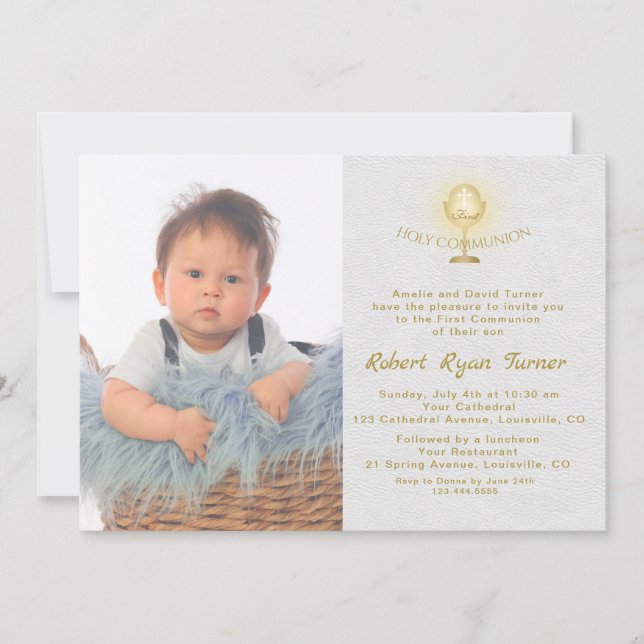Invitación Luxury Photo Boy Gold Chalice Holy Communición (Anverso)