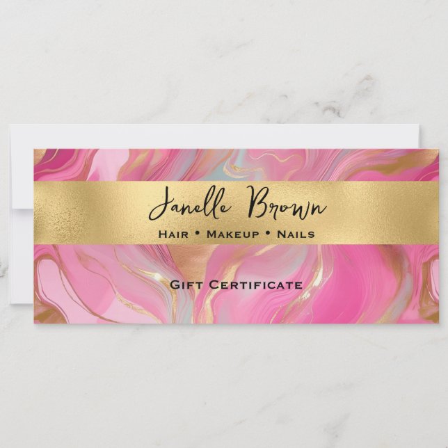 Invitación Luxury Pink Marble and Gold Gift Certificate Card (Anverso)