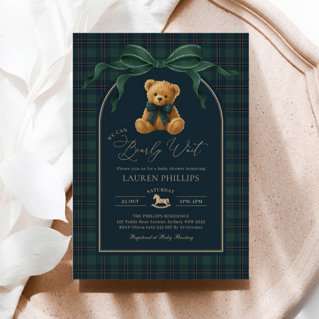 Invitación Luxury Plaid Teddy Bear Boy Baby Shower (Subido por el creador)