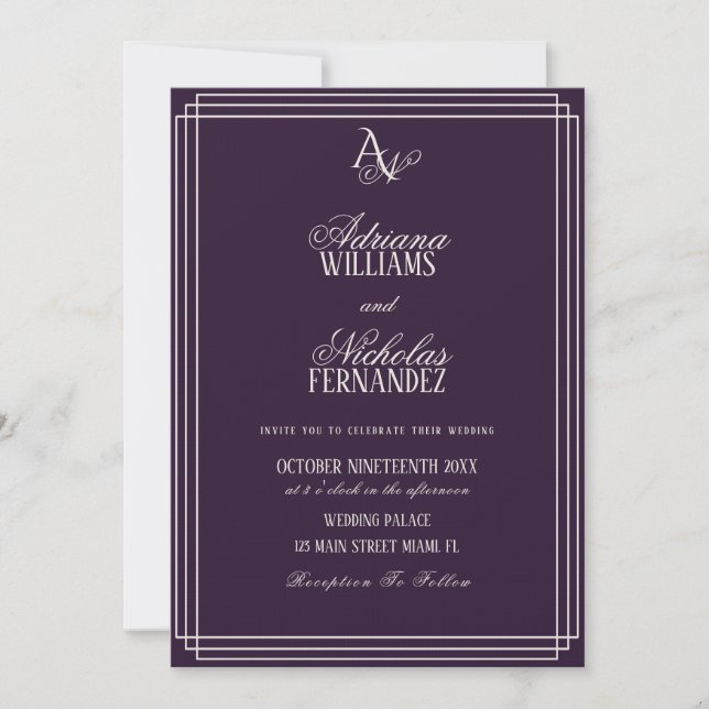 Invitación Luxury Plum Monogram Wedding (Anverso)