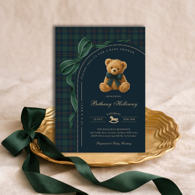 Invitación Luxury Polo Plaid Teddy Bear Boy Baby Shower (Subido por el creador)