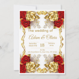 Invitación Luxury Red and Gold Floral Wedding Invitation
