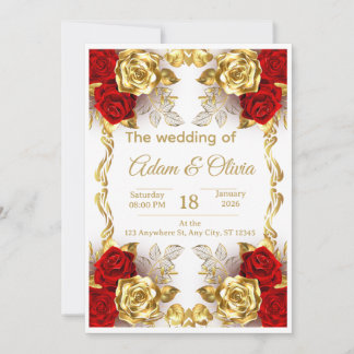 Invitación Luxury Red and Gold Floral Wedding Invitation