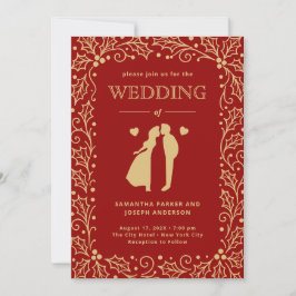 Invitación Luxury Red & Antique-Gold Wedding