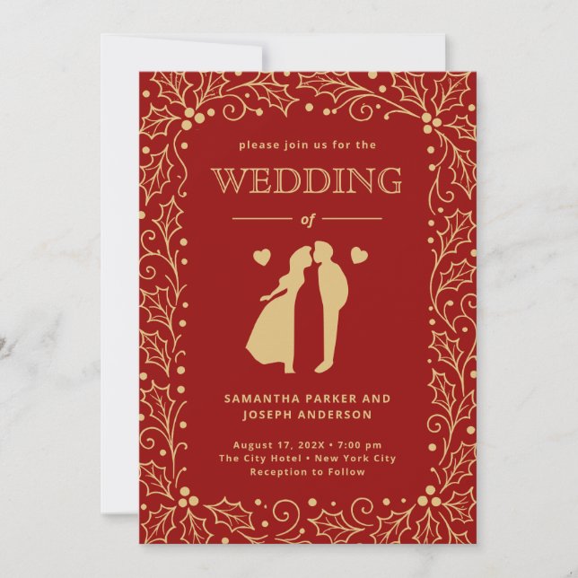 Invitación Luxury Red & Antique-Gold Wedding (Anverso)