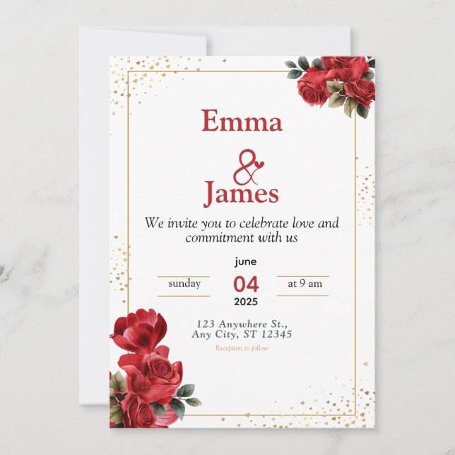 Invitación Luxury Red Floral Wedding Invitation (Anverso)