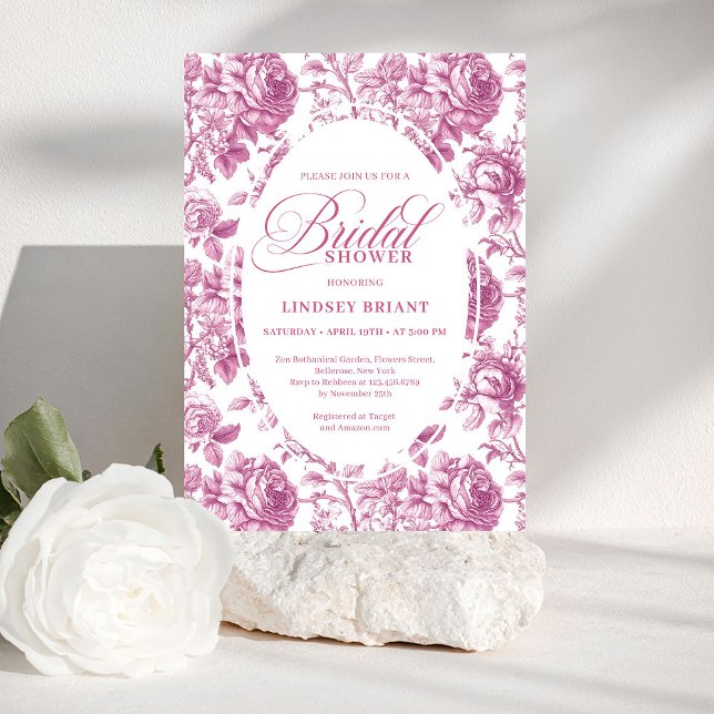 Invitación Luxury Rose Gold Toile Roses Floral Bridal Shower  (Luxury Rose Gold Toile Roses Floral Bridal Shower Invite)