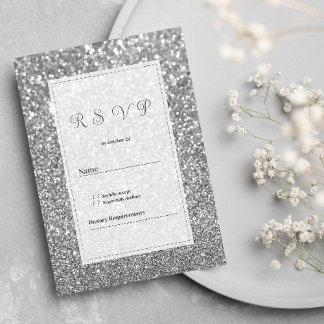 Invitación Luxury silver sparkly glitter glam RSVP 