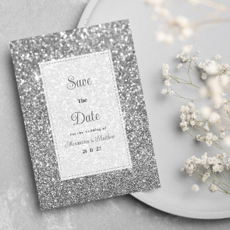 Invitación Luxury silver sparkly glitter glam Save The Date 