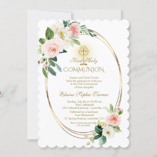 Invitación Luxury Spring Rubor Floral Gold Holy Communición