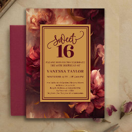 Invitación Luxury Sweet 16 Burgundy Floral Gold Invitation