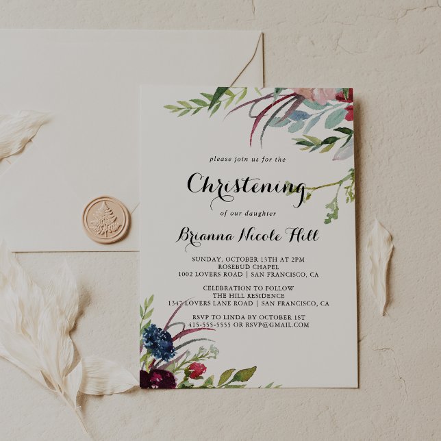 Invitación Luxury Whimsical Boho Floral Christening (Subido por el creador)