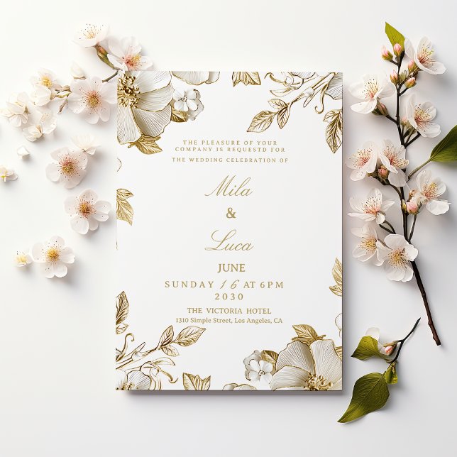 Invitación Luxury white and gold floral Wedding (Luxury white and gold floral Wedding )
