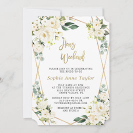 Invitación Luxury White Floral Gold Bachelorette Weekend