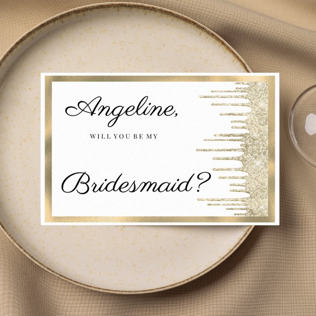 Invitación Luxury white gold glitter drips Bridesmaid  (Luxury white gold glitter drips Bridesmaid )