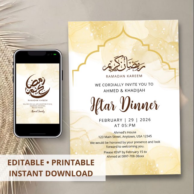 Invitación Luxury Yellow Gold Marble Iftar Dinner Invitation (Subido por el creador)