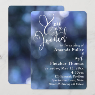 Invitación Luz azul de Bokeh y tipografía 32 Boda 1