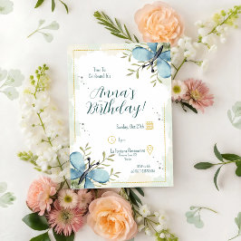 Invitación Luz azul mariposa acuática Cumpleaños