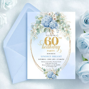 Invitación Luz Bohemia Atemporal Azul Floral Cumpleaños 60
