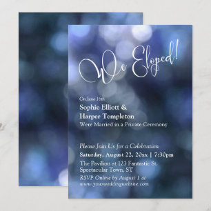 Invitación Luz Bokeh Azul y Tipografía "Nos Fugamos"