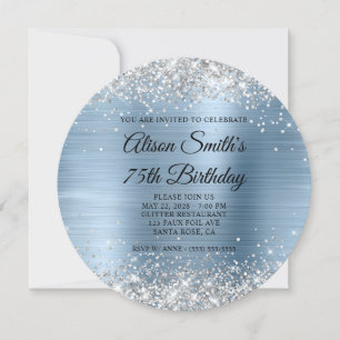 Invitación Luz Brillante Plateado Monograma Cumpleaños 75