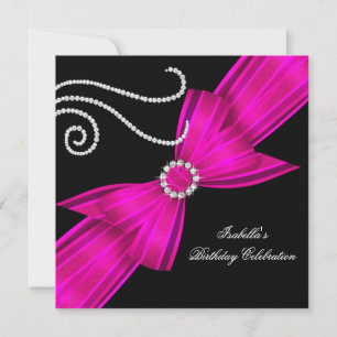 Invitación Luz Brillante Rosa Diamante Arco Negro Fiesta de C