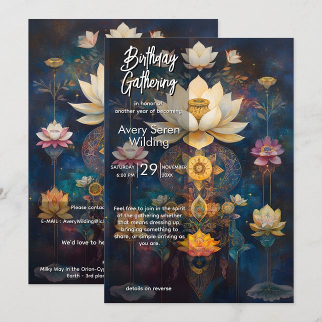 Invitación Luz Celestial | Diseño de Flor de Loto (Anverso / Reverso)