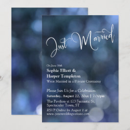Invitación Luz de Bokeh Azul y Tipografía "Recién Casados"