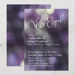 Invitación Luz de Bokeh Morado y Tipografía de "Nos Fugamos"