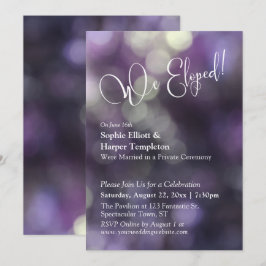 Invitación Luz de Bokeh Morado y Tipografía "Nos Fugamos"