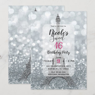 Invitación Luz de brillo plateado Torre Eiffel Fiesta