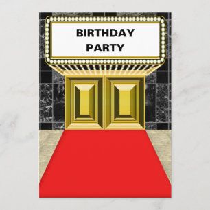 Invitación Luz de Broadway Marquee Red Carpet Fiesta de Cumpl