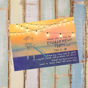Invitación Luz de cadena de acuarela de Beach View