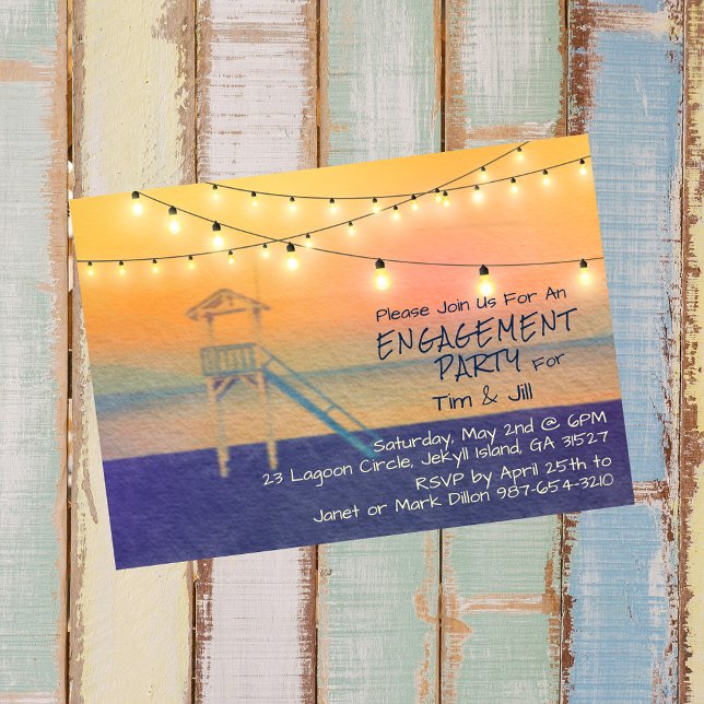 Invitación Luz de cadena de acuarela de Beach View (Subido por el creador)