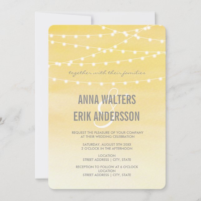 Invitación Luz de cadena de color amarillo limón (Anverso)
